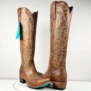 Tan Heeled Boots with Intricate Embroidery